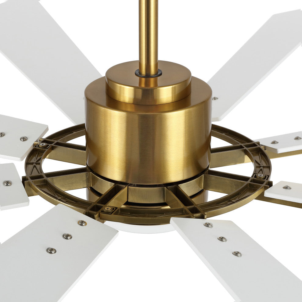 60" Reversible 8-Blade LED Ceiling Fan With Remote and Light, Gold/White