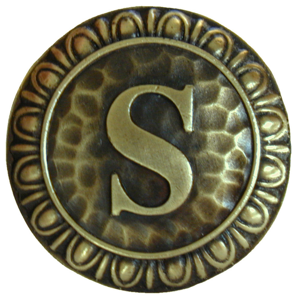 Initial A Knob Antique Brass, Antique Brass, S