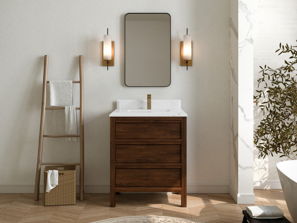 Elizabeth 30 Single Sink Bath Vanity in Dark Walnut Teak 1.5" White Quartz