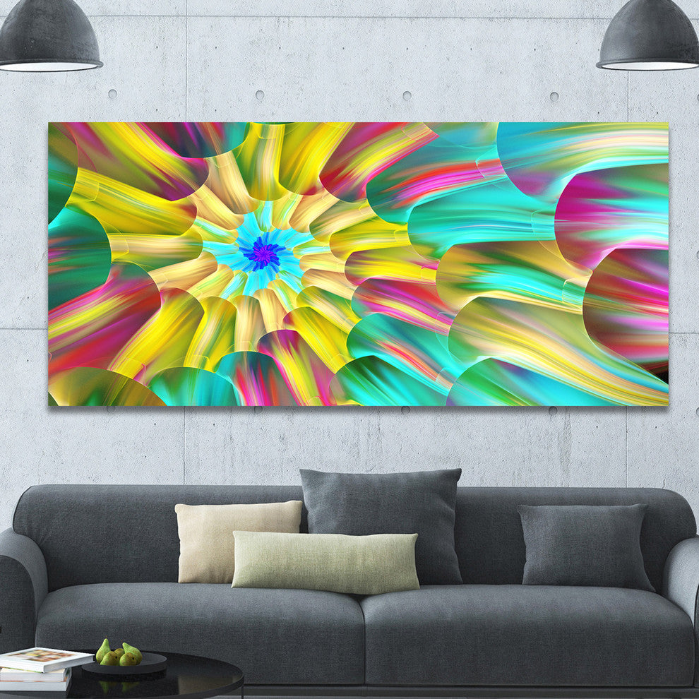Multi Color Stained Glass Spirals, Large Floral Canvas Art Print, 60"x28"