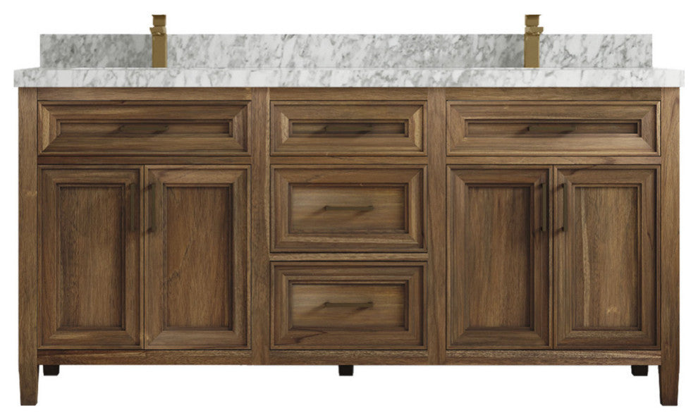 Santa Monica 72 Double Sink Bath Vanity in Graywashed Teak 2" Carrara Marble