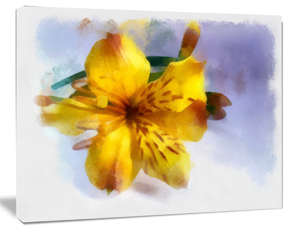 Yellow Lily Hand drawn Flower, Floral Canvas Art Print, 60"x28"