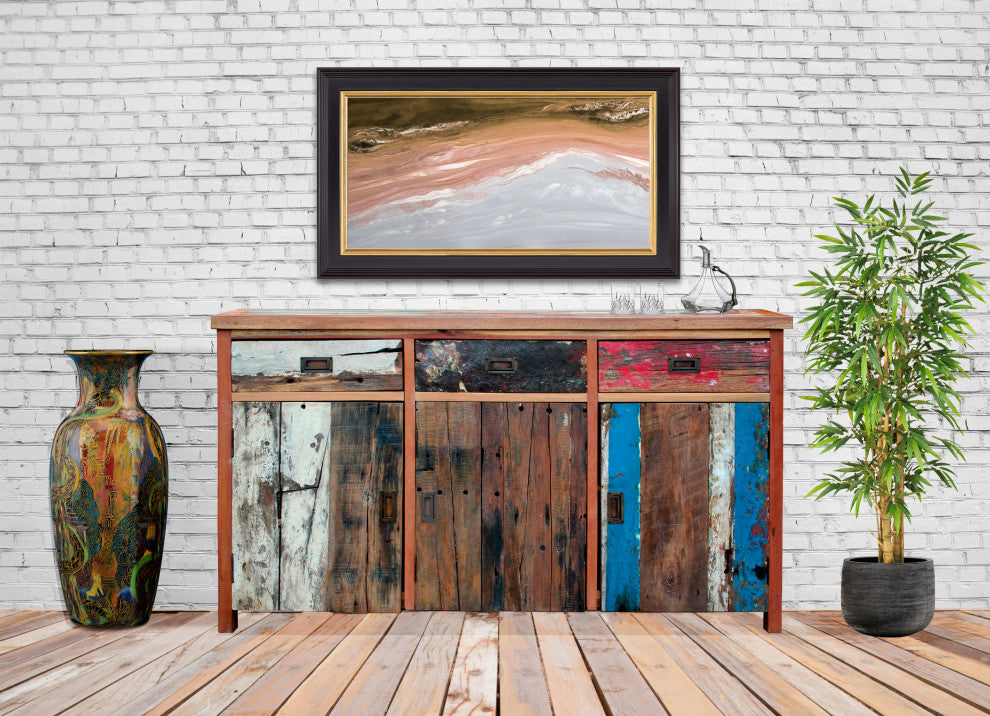 Buffet with 3 Doors and 3 Drawers Made from Recycled Teak Wood Boats, 63" Wide