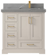 Boston 36" Right Offset Bath Vanity in Fine Grain 2" Piatra Gray