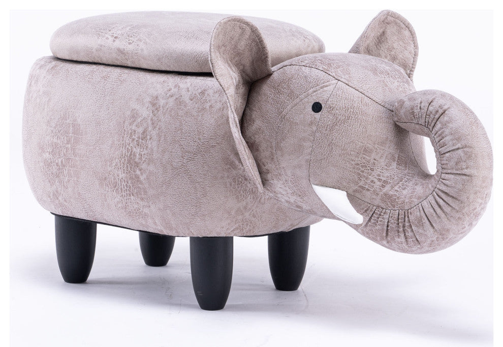 Gray Elephant Shaped Storage Ottoman