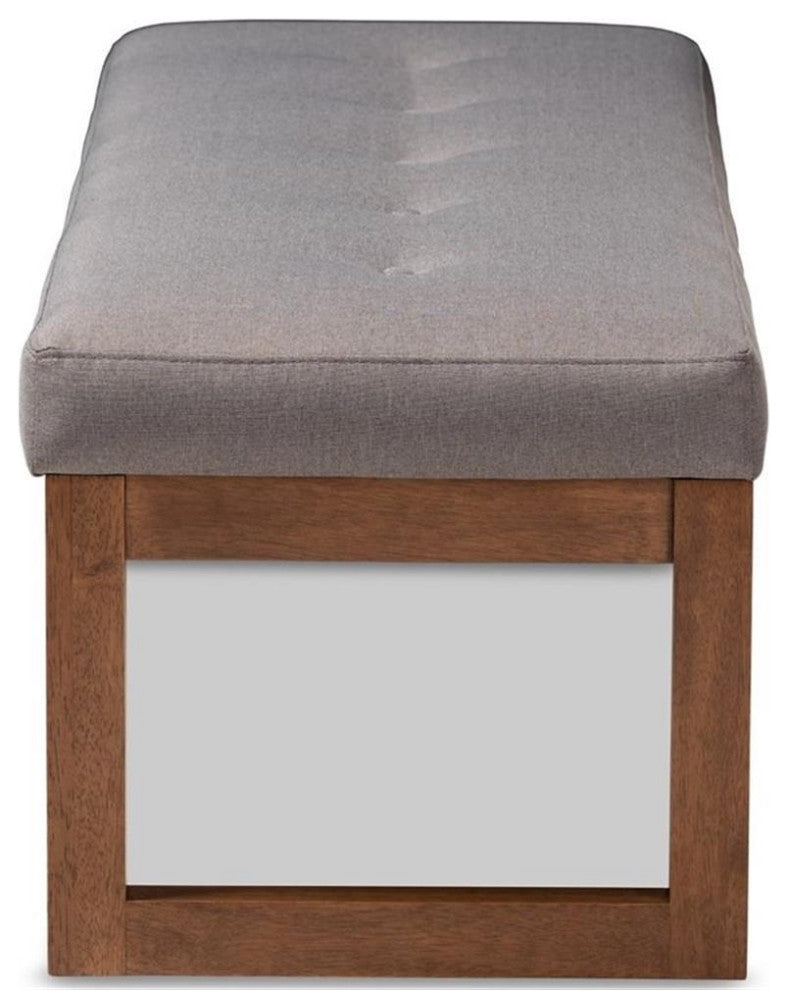 Caramay Gray Upholstered Walnut Brown Wood Bench
