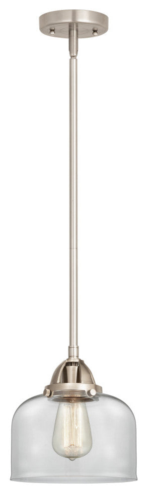 Large Bell Mini Pendant, Brushed Satin Nickel, Clear, Clear