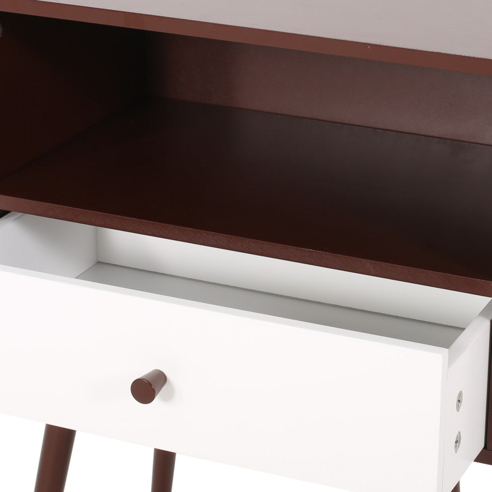 Alexis Mid-Century Modern Side Table, Brown and White