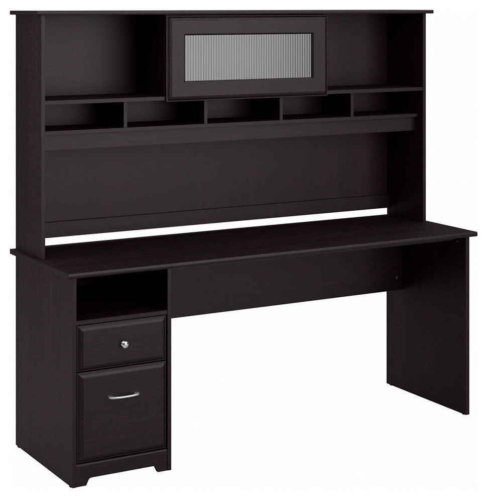 Cabot Computer Desk With Hutch and Drawers, Espresso Oak