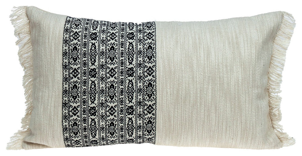 Black And White Geometric Fringe Throw Pillow