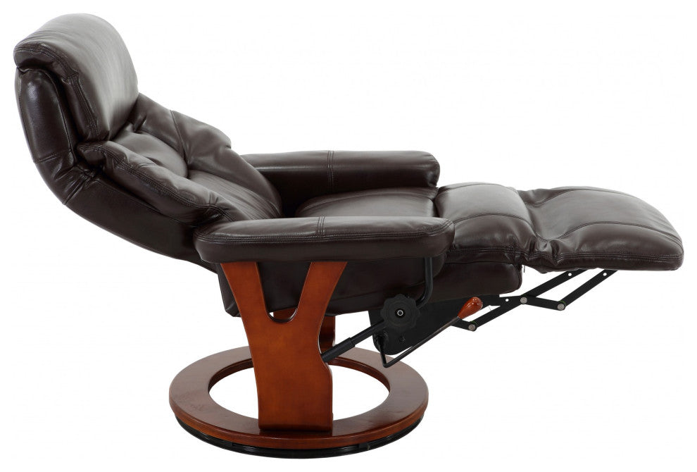 HomeRoots Deep Brown Faux Leather Swivel Adjustable Recliner Chair
