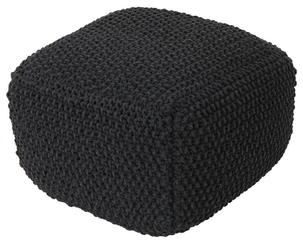 GDF Studio Joyce Knitted Cotton Square Pouf, Dark Gray
