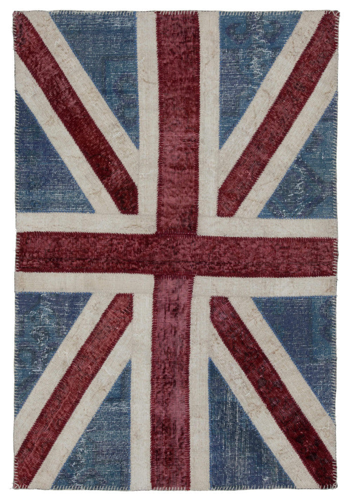 Rug N Carpet - Hand-knotted Anatolian 4' 0'' x 6' 0'' Flag Patchwork Rug