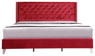 Julie Tufted Upholstered Low Profile King Panel Bed, Cherry