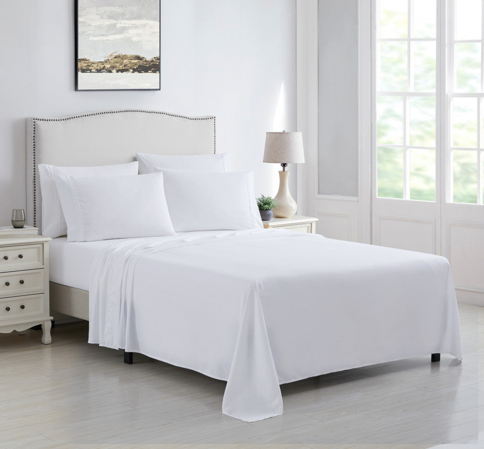 Kathy Ireland 6 Piece Brushed Microfiber Sheet Set, White, Full