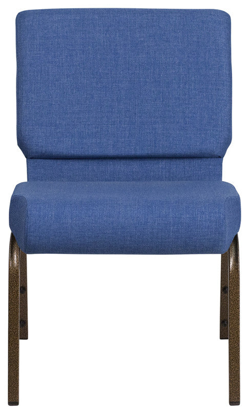 21''W Stacking Church Chair in Blue Fabric - Gold Vein Frame