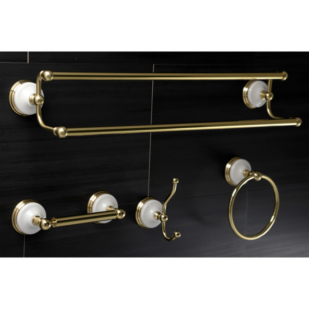 Kingston Brass 4-Pieces Dual Towel Bar Bathroom Hardware Set, Polished Brass