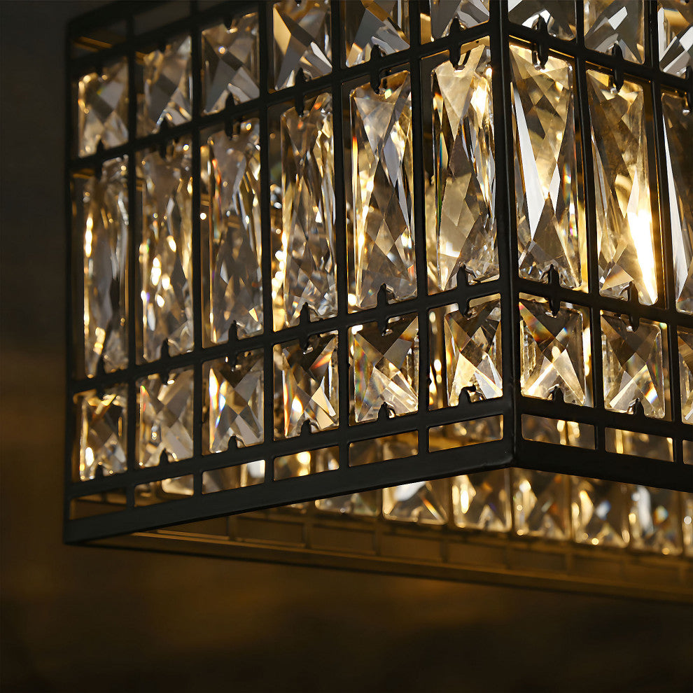 LNC Chispa 4-Light 35" Modern Rectangle Crystal Glass Pendant Lights for Dining
