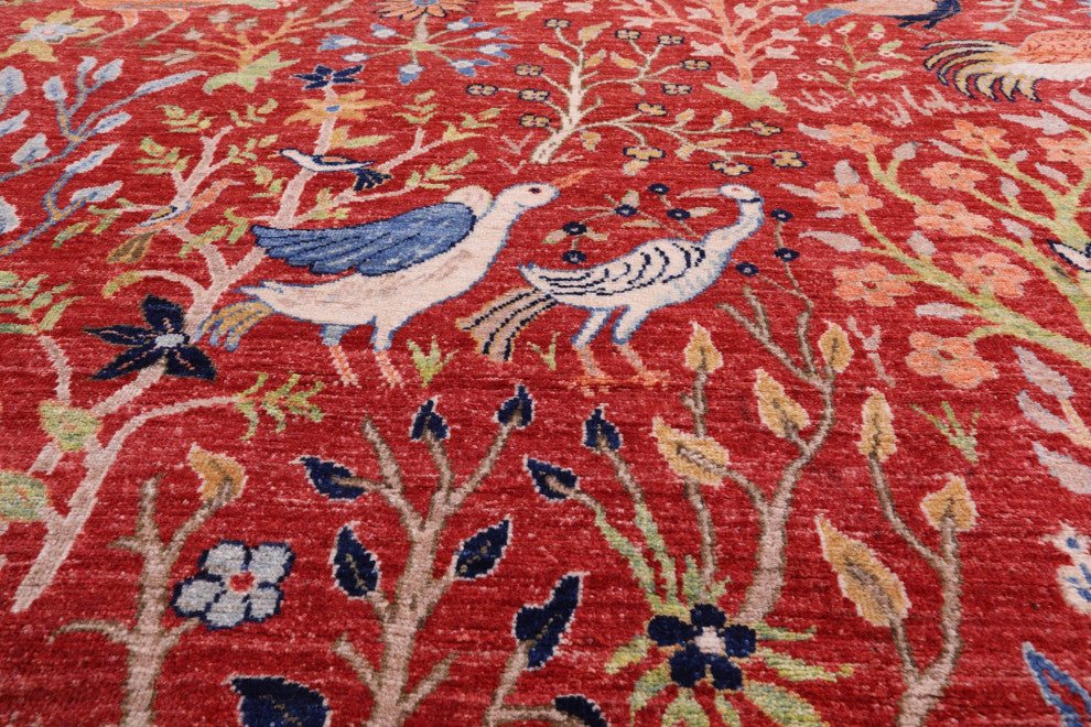 9' 1" X 12' 1" Persian Tree Of Life Hand-Knotted Wool Rug Q7813