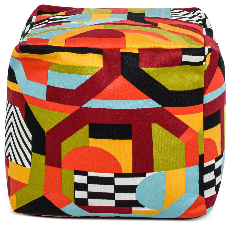 Pouf 23" Oversized Bean Bag Embroidery Cube Ottoman, Colorpop Multicolored