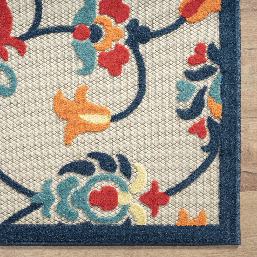 Floral Damask High-Low Indoor Outdoor Area Rug - 5' x 8'