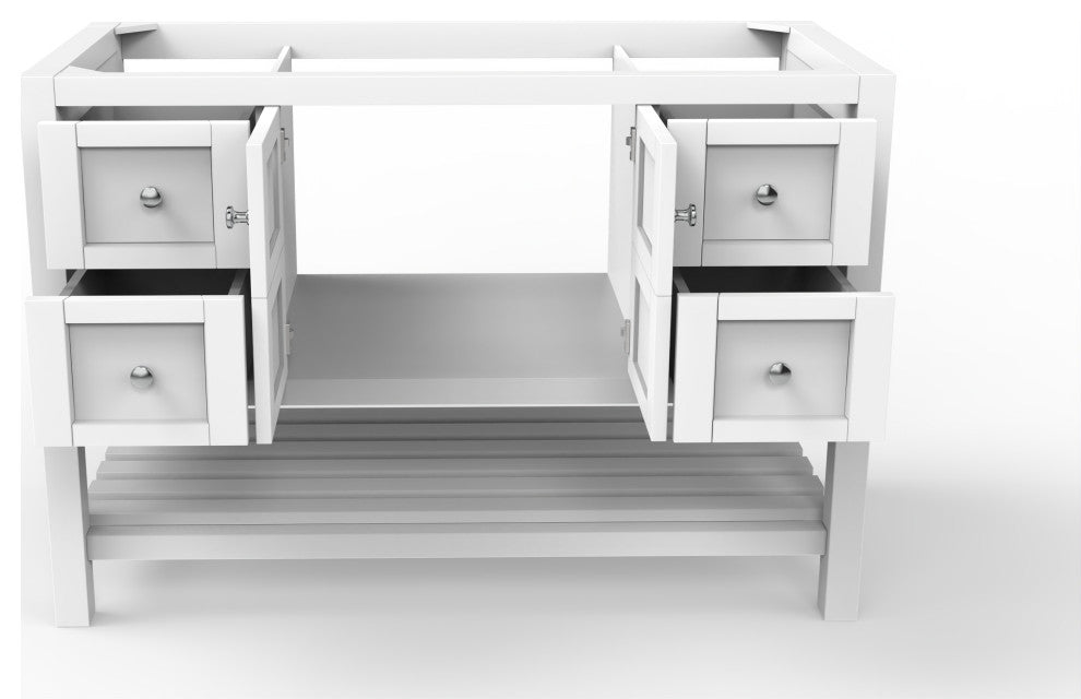 CastelloUSA Alicia Freestanding Vanity, Base Only, White, 48", Chrome Handles