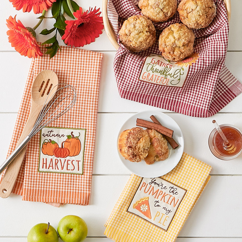 Assorted Autumn Gingham Embellished Dishtowel (Set of 3)