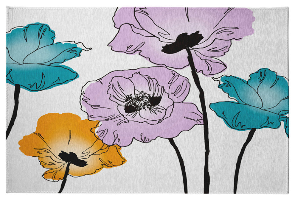 Popping Poppies Spring Chenille Rug, Lilac, 4'x6'