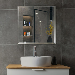 Square Beveled Polished Frameless Wall Mirror With Hooks, 24"