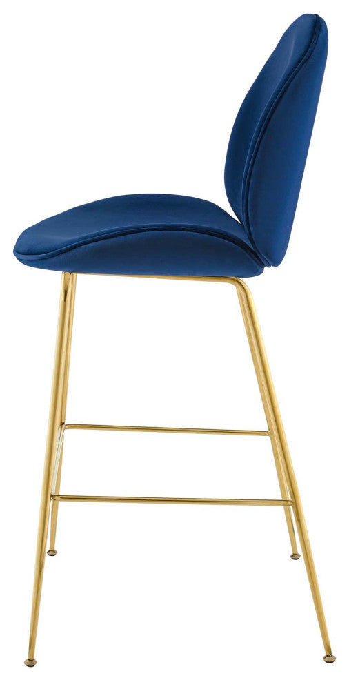 Contemporary Bar Pub and Dining Bar Stool Chair, Velvet Metal Steel, Navy Blue