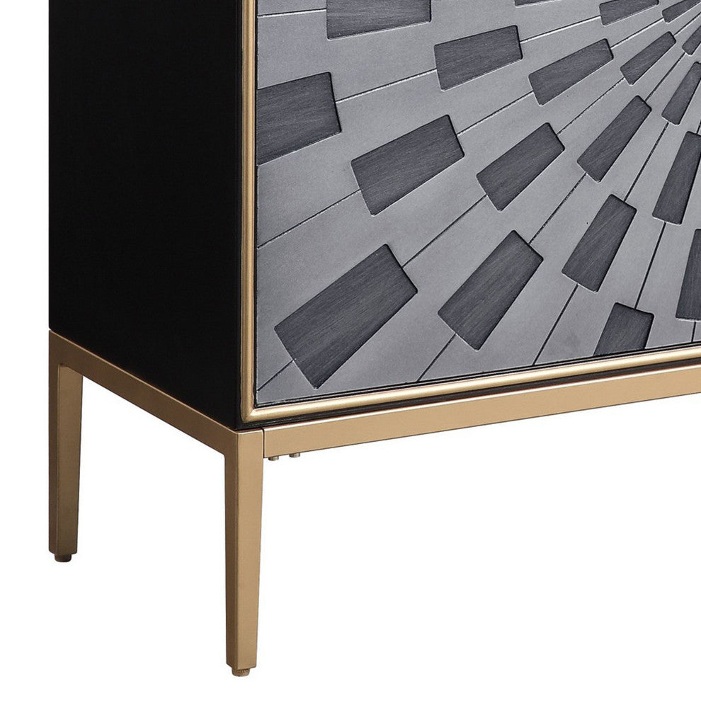 Benzara BM251338 Console Table With 2 Doors and Sunburst Design, Gray