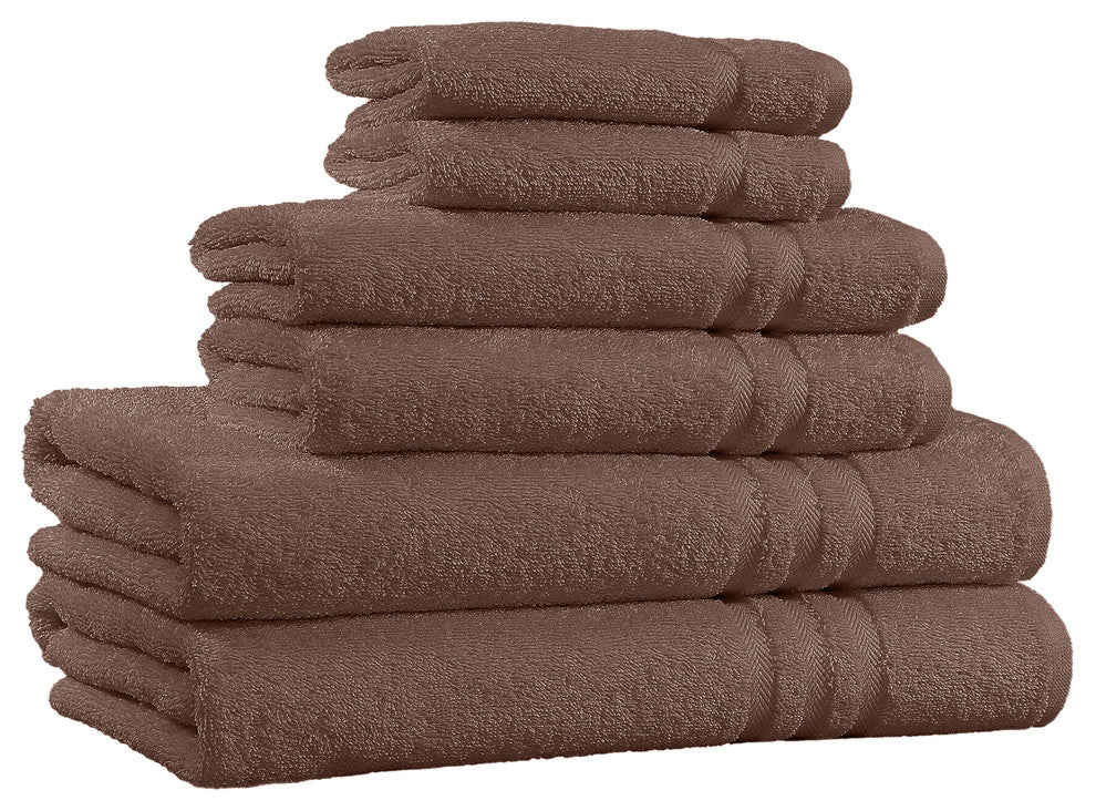 100% Cotton 6-Piece Bath Towel Set - 650 GSM - Made in India, Brown