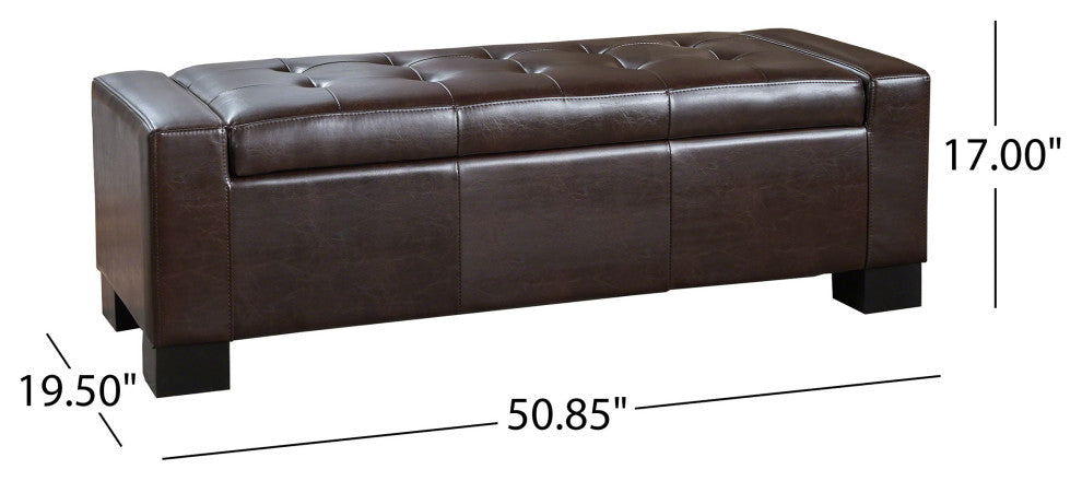 GDF Studio Guernsey Contemporary Tufted Bonded Leather Storage Ottoman Bench