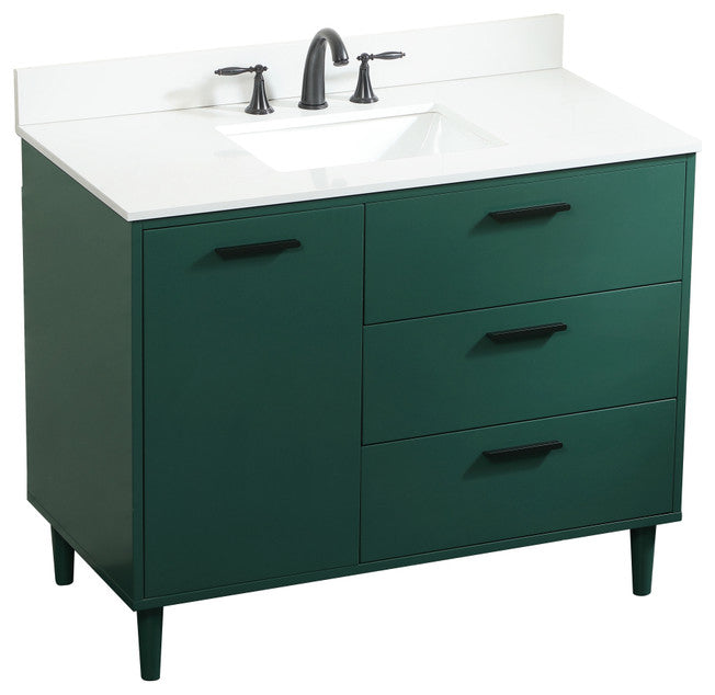 Home Living Modern Natural Oak-Light Bathroom Vanity, Green, 42"