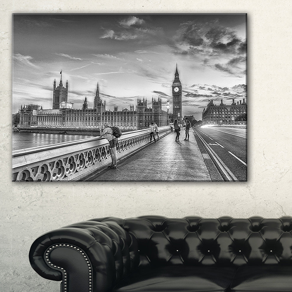 "Beautiful Black and White London View" Cityscape Wall Art, 60"x28", 1 Panel