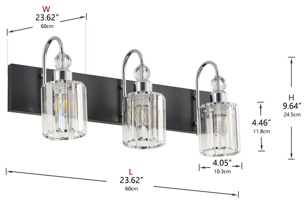 Modern Chrome 3-Light Bathroom Vanity Lighting with Cylinder Textured Glass