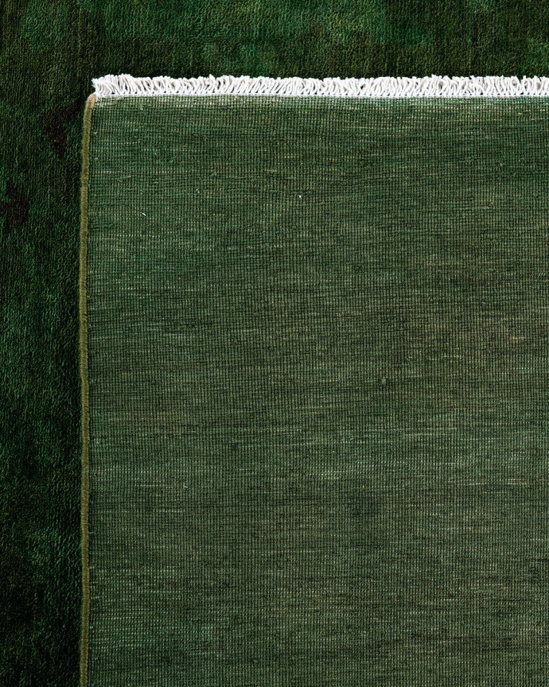 Overdyed, One-of-a-Kind Hand-Knotted Area Rug Green, 11'10"x18'0"