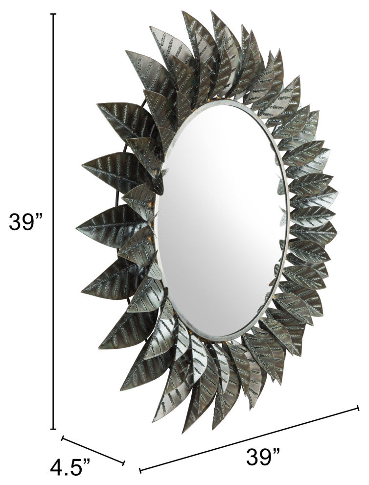Frame Wall Mirror, Round, Aluminum, Metal, Black, Bedroom Living