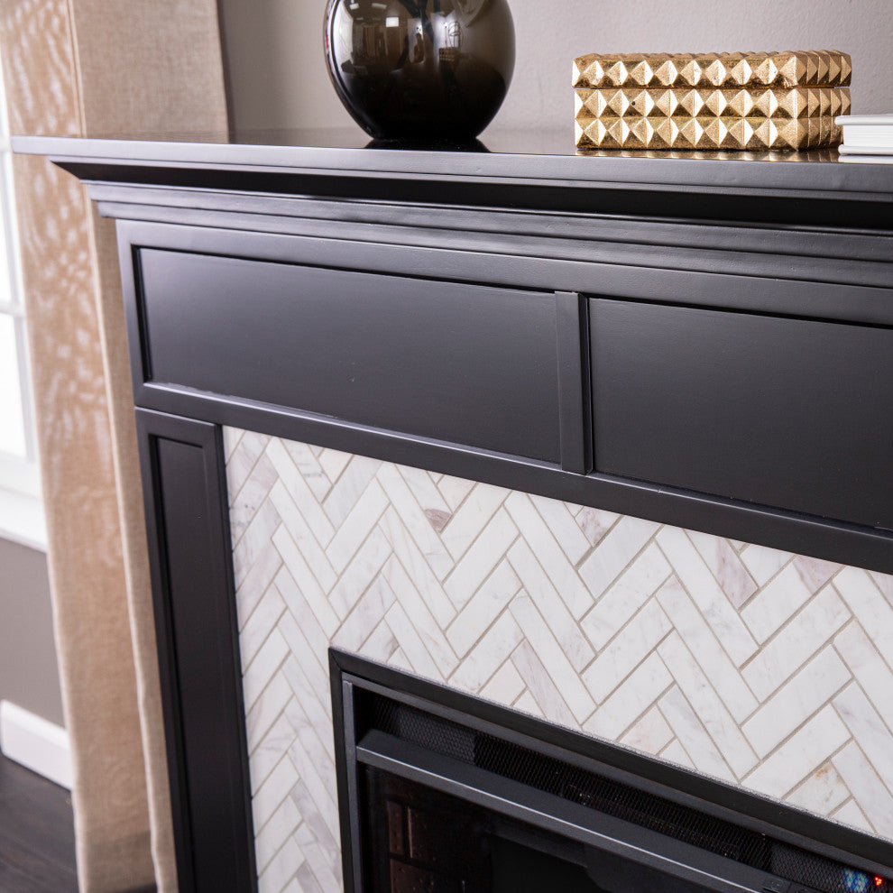 Torron Marble Tiled Touch Screen Electric Fireplace - Black