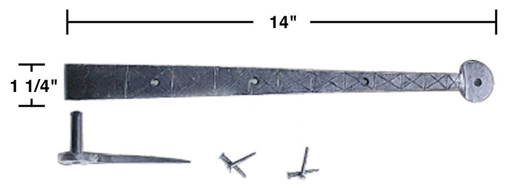 Bean Diamond Etch Pintle Door Strap Hinge Iron 14" Pack of 4 Renovators Supply