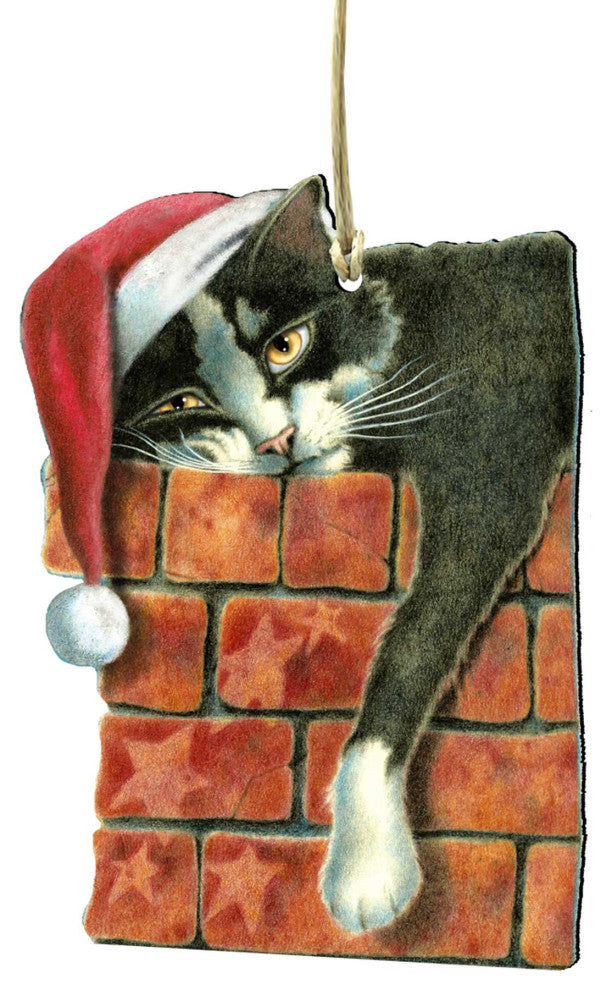 Peeking Tom Santa Cat Ornament