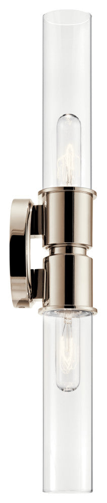 Aviv 24" 2 Light Wall Sconce With Clear Glass, Polished Nickel