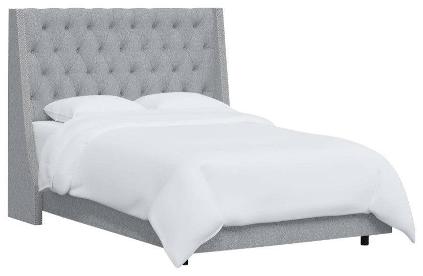 Tufted Sloped Wingback Bed, Nail Trim, Zuma Pumice, California King