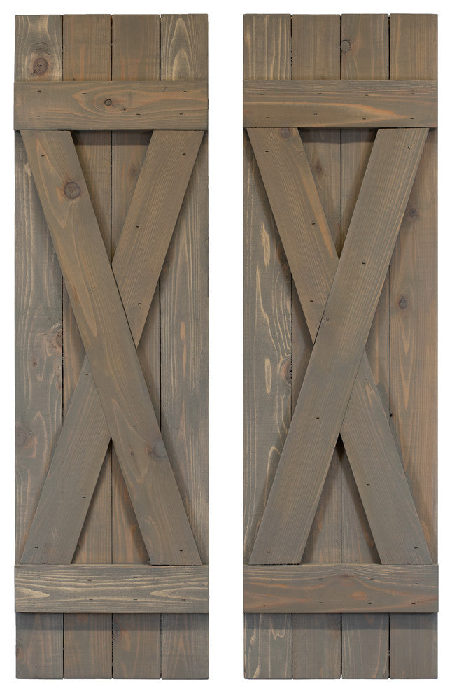 X Board and Batten Exterior Shutters Pair, Stone Gray, 72"