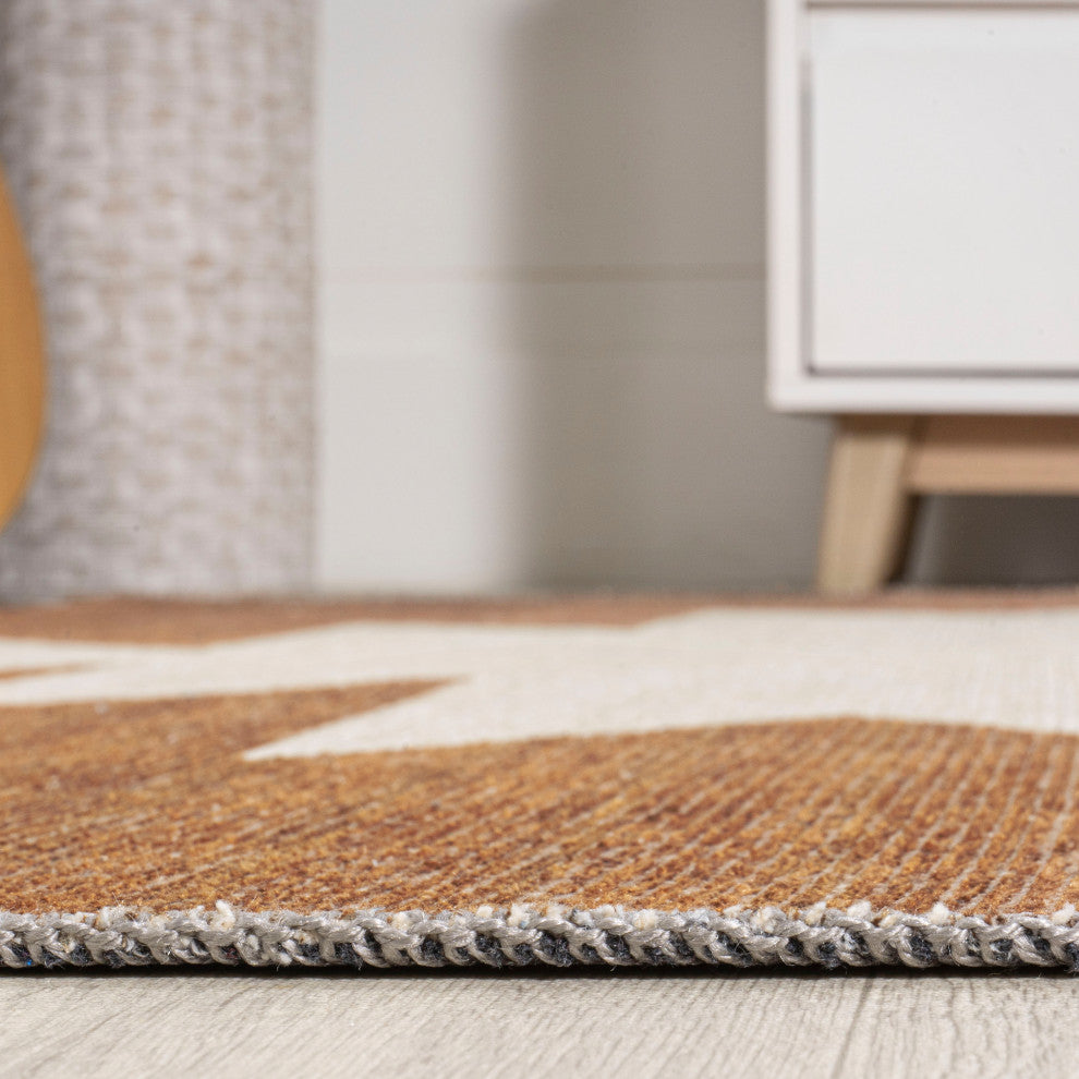 Chayton Minimalist Geometric Machine-Washable Area Rug, Rust/Cream, 5x8