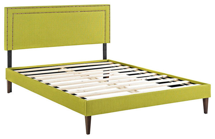 Modway Jessamine King Fabric Platform Bed With Squared Tapered Legs, Wheatgrass