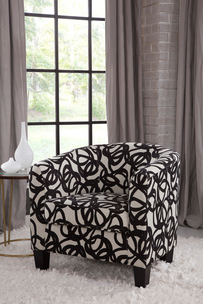Grafton Home Enzo Upholstered Barrel Chair, Tangled Black and Cream