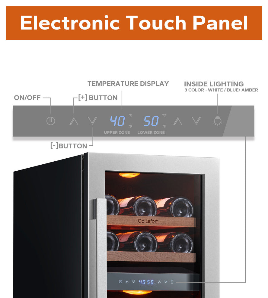 Ca"™Lefort Wine Cooler 15 Wine FridgeLED Lights, Built-In/Freestanding, Home