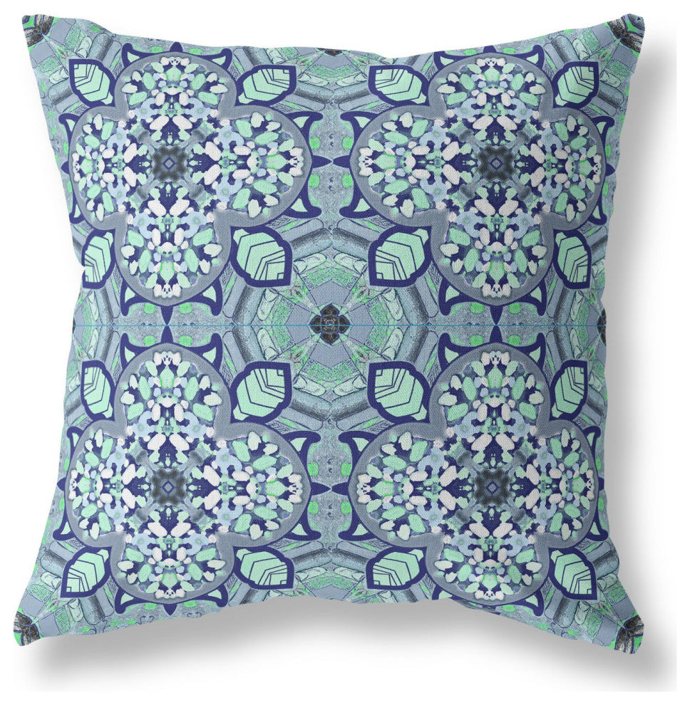20" Blue Aqua Cloverleaf Boho Suede Throw Pillow