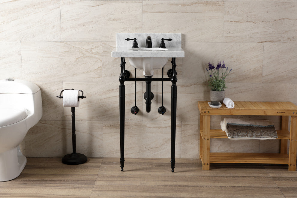 KVPB1917M380ST 19" Carrara Marble Console Sink with Brass Legs